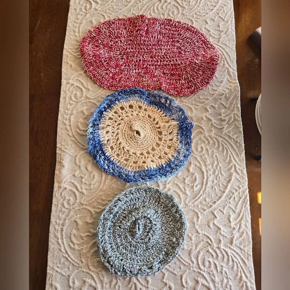 Handmade Red, White, and Blue Crochet Placemat Doilies